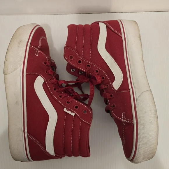 VANS Red Hightop Sneakers Red & White Laceup Shoes Casual Skater Womens Size 9 - Picture 8 of 11
